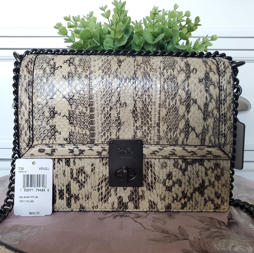 Coach Hutton Shoulder Bag Neutral Snakeskin